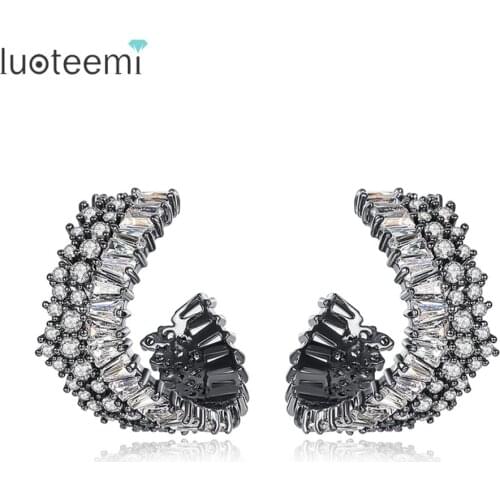 LUOTEEMI Brand Semi-annular Stud Earrings for Women Party Luxury CZ Stone Fashion Three Colors Female Pendientes Christmas Gift