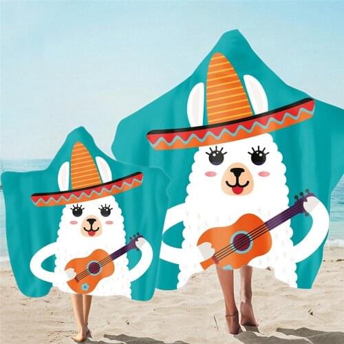 Cute Printed Microfiber Beach Poncho Towel With Hooded Quick-drying Wearable Hooded Blanket For Adult Kid Bath Towels