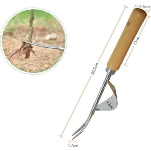 Steel Weeder Garden Outdoor Grass Removal Farmland Puller Weeds Digging Lawn Multifunction Weeder Wooden Handle