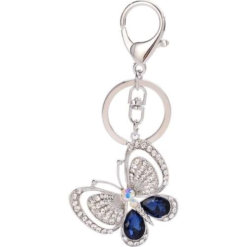 Fashion Jewelry Crystal Butterfly Alloy Metal Keychain Car Key Holder Bag Exquisite Pendant Trinket For Lady Girl Keyring Gift