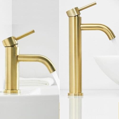 MTTUZK 304 Stainless Steel Brushed Gold Bathroom Basin Faucet Cold Hot Mixer Taps Deck Mounted Long Mouth Sink Faucet Crane