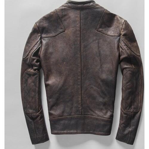 Beckham same style Mens Genuine Leather jacket Washed Vintage Cowhide Motorcycle Clothing Stand collar Zipper winter Coat