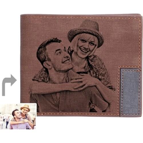 No LOGO Picture Wallet Men Casual PU Leather Bifold Customize Inscription Photo Engraving Wallet Custom Anniversary Gift Purses