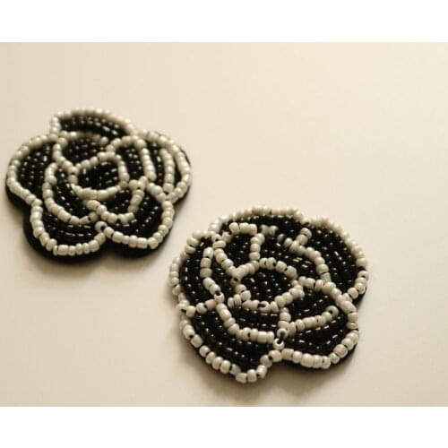 2pc/lot 3D sew on black flower patches for clothes Vintage embroidered parches floral appliques patch for Jacket