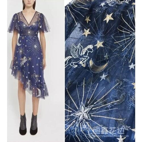 NavyBlue150CM width Wedding bridal Dress Applique DIY Bridal Headdress scarf veil Embroidered Lace Fabric Patch free shipping