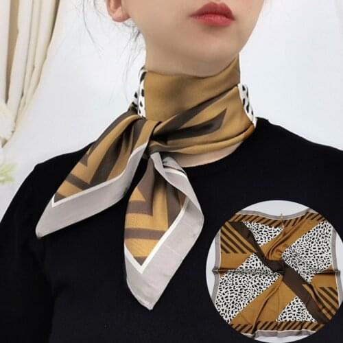 New 2020 Women Silk Scarf Leopard Square Headband Foulard Lady Shawls Wraps Print Office Small Neck Scarves Kerchief Bandana