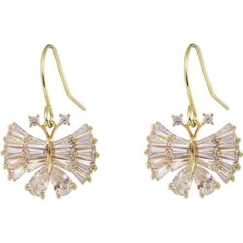 LANFLORA new fashion butterfly zircon women earrings for birthday gift copper alloy cheap factory shop earrings wholesale price