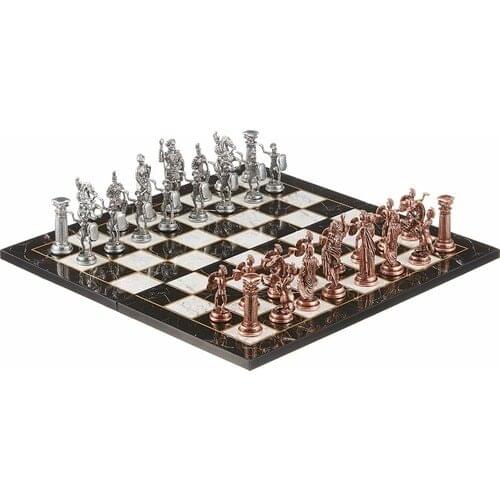 Gift Home Big size Metal Roman Chess set Antique and Folding Marble Patterned Board design marvel game stones collectible