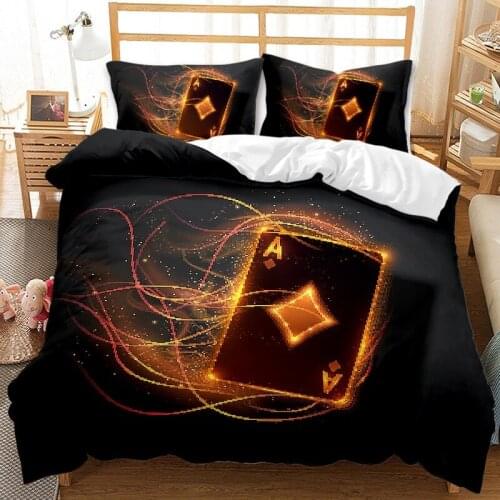 Poker Jetton Clock Comforter Cover Card Game Bedding Set Gamer Playing Duvet Cover Retro Game Red Black Quilt Cover Decoration