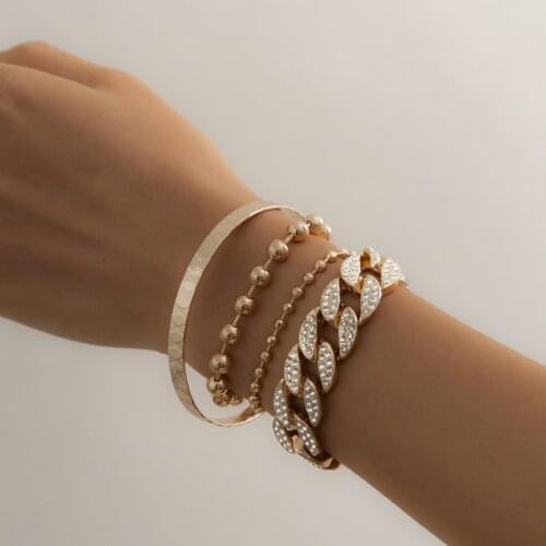 Simple jewelry with micro-inlaid rhinestones adjustable Cuban buckle fashionable smooth C-shaped round bead bracelet for female