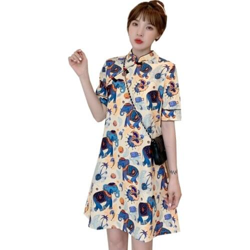 Plus Size M-4XL 3XL 2021 Summer Loose Fashion Modern Cheongsam Dress for Women Short Sleeve Qipao Traditional Chinese Clothes