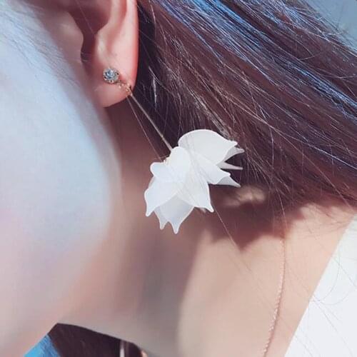 Fashion New Elegant Lady Lotus Petal Earrings Multi-layer 5 Colors Flower Long Earrings with Crystal Women Party Birthday Gift