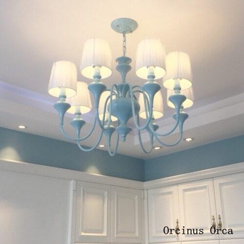 Mediterranean Creative Blue chandelier living room dining room bedroom American Rural LED color Iron Chandelier