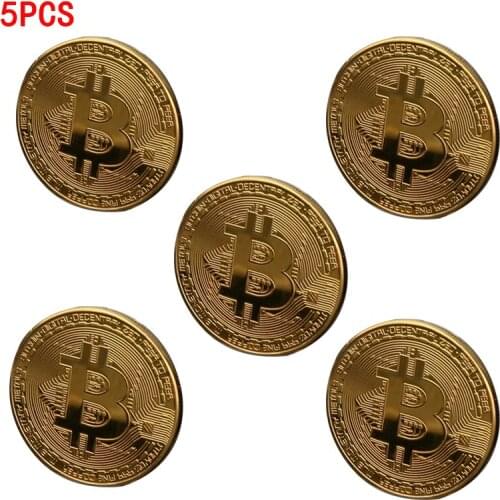 5pcs 40*1.5mm Souvenir Gold Plated Bitcoin Collectible Gift Art Collection Physical Gold Commemorative Replica Coin Souvenir