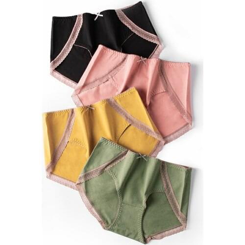 Mulberry silk large size underwear women cotton antibacterial health sexy panties women lace ladies briefs majtki damskie XL-3XL