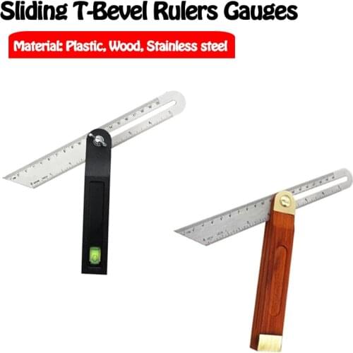 Angle Rulers Gauges Tri Square Sliding T-Bevel Wooden Handle Level MeasuringTool
