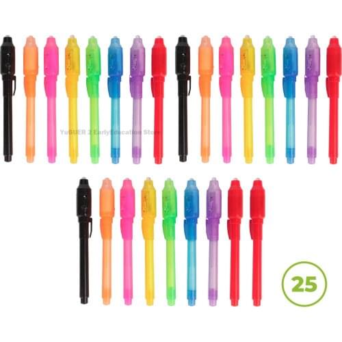 25pcs Magic Pens with Invisible Ink and Ultraviolet Rays Used for Dry Information Children’s Magic Pens Spy Pens for Hiding Note