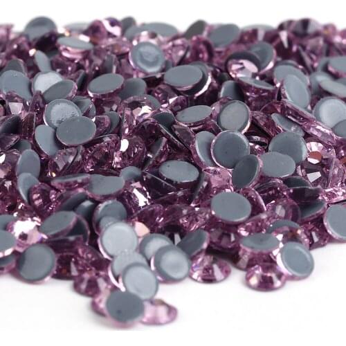 Top Quality Light Pink Hot fix Rhinestones Super glitter Glass Strass Iron On stones For Fabric garment/Clothes DIY