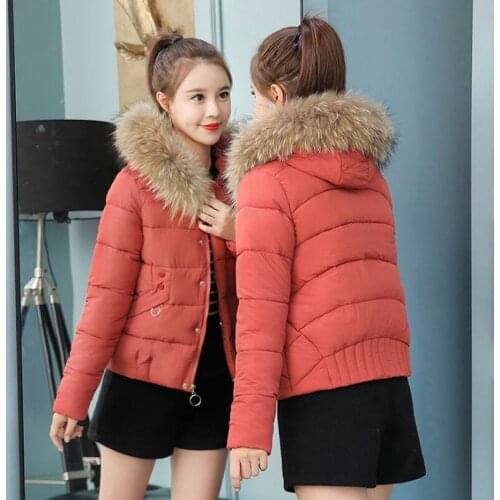 2020 Women Down Cotton Jacket New Winter Parka Jacket Fashion Fur Collar Hooded Outerwear Thick Warm Short Cotton Padded Jacket