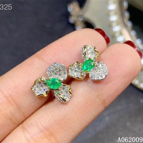 KJJEAXCMY 925 sterling silver inlaid natural emerald earrings new elegant ladies ear stud support test