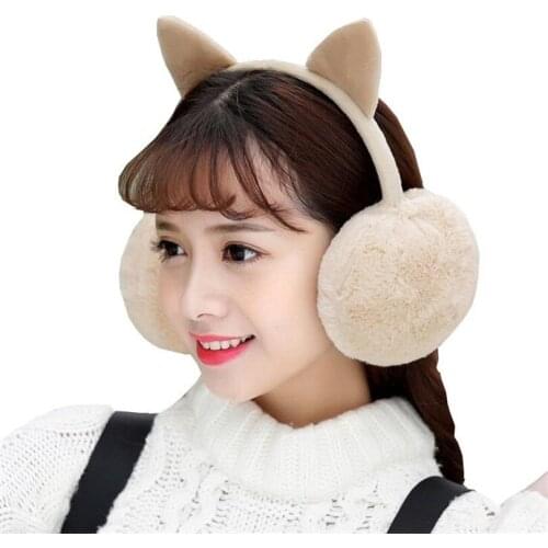 VISNXGI Winter Warm Earmuffs Faux Fur Ear Muffs Cute Cat Ear Earflap Rabbit Fur Earmuff For Girls Ear Flap Ladies Plush Muffs