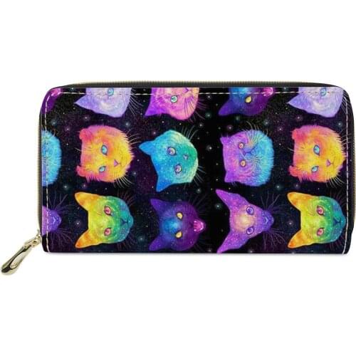 Womens Wallet Cute Cat Print Coin Purse Woman Zipper Pu Leather Long Wallets for Ladies Girls Stylish Card Hold Money Bags