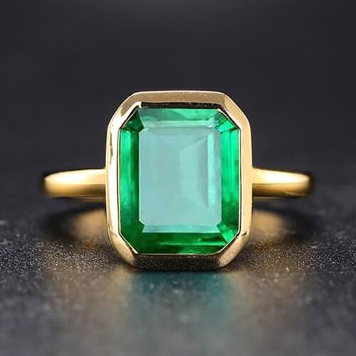 Handmade Square 2ct Emerald Ring 18K Gold Engagement Wedding band Rings for Women Bridal Party Jewelry Gift