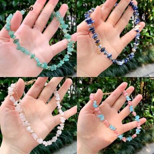 SAY HELLO Boho Vintage Natural Stones Necklaces for Women Trendy Turquoises Malachite Gravels Colorful Chokers Jewelry D10402