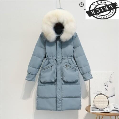 Winter Jacket Women Long Down Coat Female Large Raccoon Fur Hood Clothes 2021 Thick Warm Duck Down Jackets Outwear LW1622