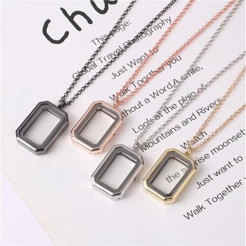 1pc Good Quality Square Glass Locket Magnetic Open Pendant Necklace