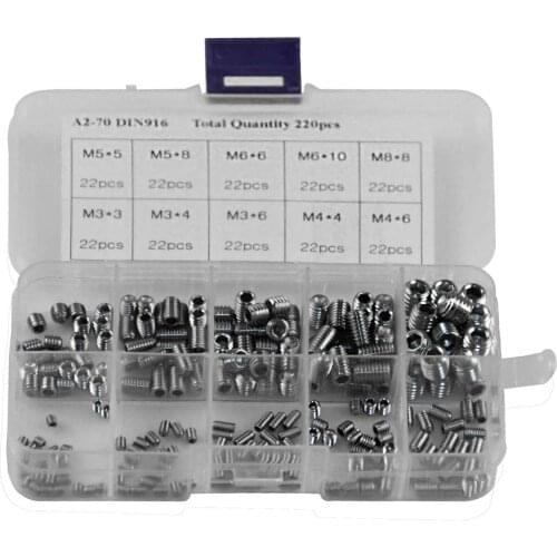 220pcs Stainless Steel Hexagon Socket Set Screws M3 M4 M5 M6 M8 Hexagon Flat Round Cap Head Screw Kit Assortment