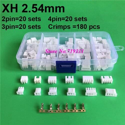 240pcs XH 2.54mm 2p 3p 4 pin Pitch Terminal / Housing / Pin Header Connector Wire Connectors Adaptor XH 2P Kits