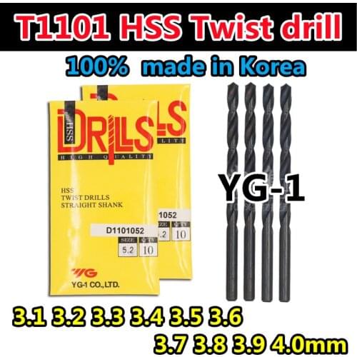 3.1 3.2 3.3 3.4 3.5 3.6 3.7 3.8 3.9 4.0mm 100% YG-1 made in Korea T1101 HSS Twist drill Processing: alloy steel, etc