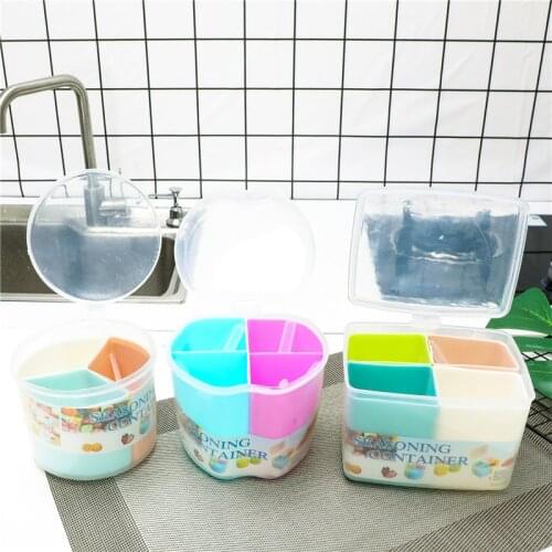 3 In 1 Kitchen Seasoning Box Colorful Grid Colored Monosodium Glutamate Salt Seasoning Box Seasoning Jar Recipe Box