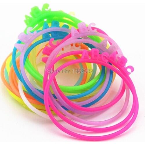 50pcs Fashion Colorful Luminous Elastic Rubber Bangle English alphabet ABC Silicone Bracelets Wristbands Friendship Bands MB181