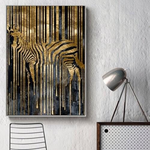 Abstract Golden Zebra Poster Nordic Style Canvas Painting Posters Pictures for Living Room Bedroom Decor Unframed