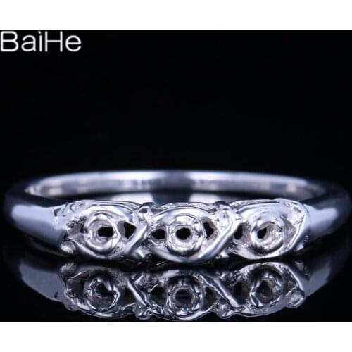 BAIHE Solid 10K White Gold Certified Round Cut Engagement Women Trendy Fine Jewelry Elegant unique Semi Mount Ring
