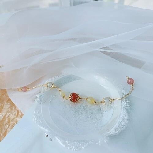 Citrines Bracelet For Women 8mm Natural Strawberry Quartz 10mRed Agate White Quartz Beads Bracelet Charm 14K Gold Filled Jewelry