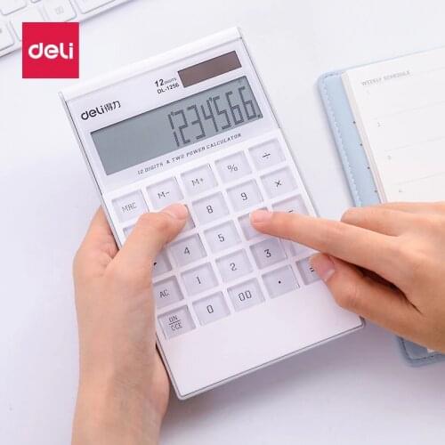 Deli Thin Dual Power 12 Financial Planning Solar Energy Type Calculator White Eletronico Calculadora grande Informatica 1256