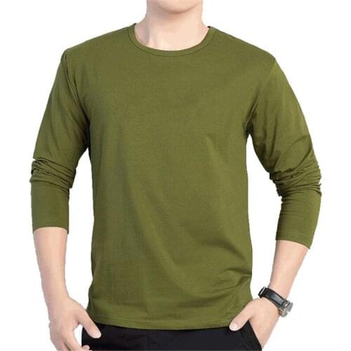 Breathable Mens long-sleeved T-shirt round neck pullover tops solid color t-shirt autumn trend bottoming shirt clothes men