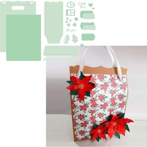 Delicate Gift Bag Metal Cutting Dies Present Bag With Flowery Decoration &Phrase Die Cuts For Card Making DIY New 2019 Crafts