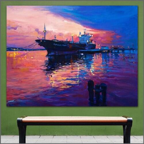 Large size Printing Oil Painting The cruise ship in the night art canvas prints pictures for living room and bedroom No Frames