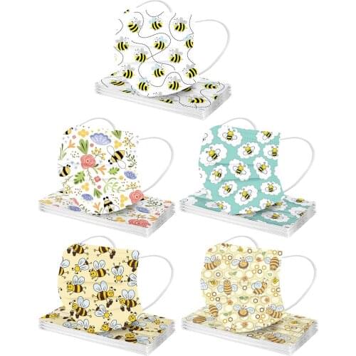 Cosplay Bandana 50pcs Disposable Masks Adult Fashion Floral Bee Printed 3ply Filters Mouth Cover For Face Halloween Cosplay