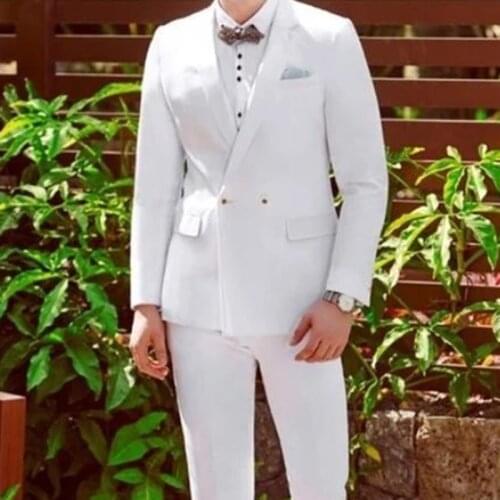 Spring Autumn Tailor Made Fashion Gentleman White Lapel Men Suits Slim Fit For Wedding Dress Dinner Party Sets (Jacket + Pants)