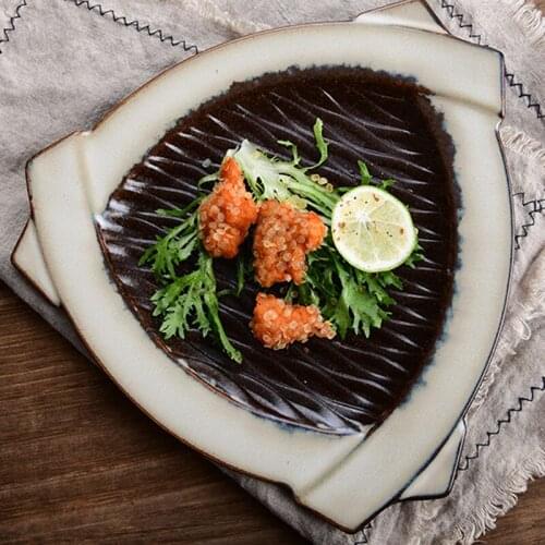 Creative Plate Reduction Flame Ceramic Plate Triangle Plate Irregular Shaped Plate Flat Plate Soup Plate Sushi Pastry Plate Plac