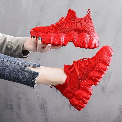 Summer Platform Sock Shoes Women Sneakers Women Sport Sneakers Red Sports Shoes Womens Running Shoes Knitted Trainers GME-1895