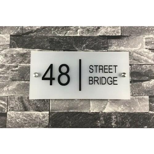 FROSTED GLASS EFFECT HOUSE SIGN NUMBER ADDRESS PLAQUE STREET NAME PERSONALISED