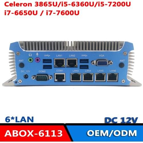 Fanless 6 Lan Industrial Mini PC Intel 3865U Core i5 6360U i7 600U 4*USB3.0 Firewall Pfsense Router