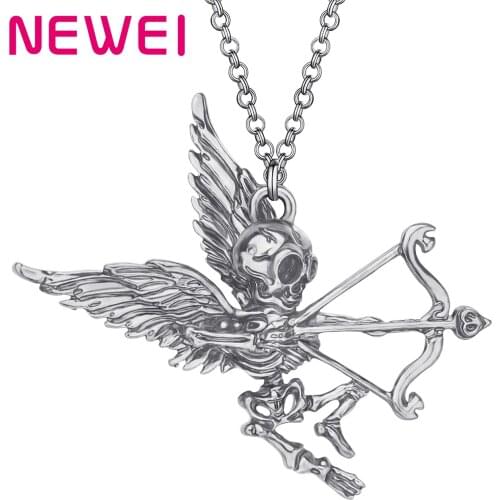 Newei Halloween Alloy Plated Antique Silver Skeleton Necklace Skull Pendant Chains Jewelry For Women Girls Funny Gifts Charms