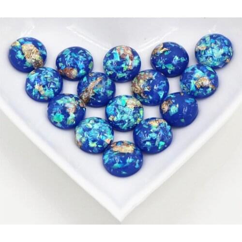 New Fashion 40pcs 8mm 10mm 12mm Dark Blue Colors Built-in metal foil Flat back Resin Cabochons Cameo